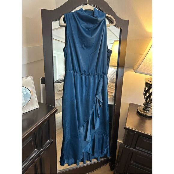 NEW Satin Sleeveless Mock Neck Wrap Mermaid Hem Maxi Dress XL - Picture 8 of 8